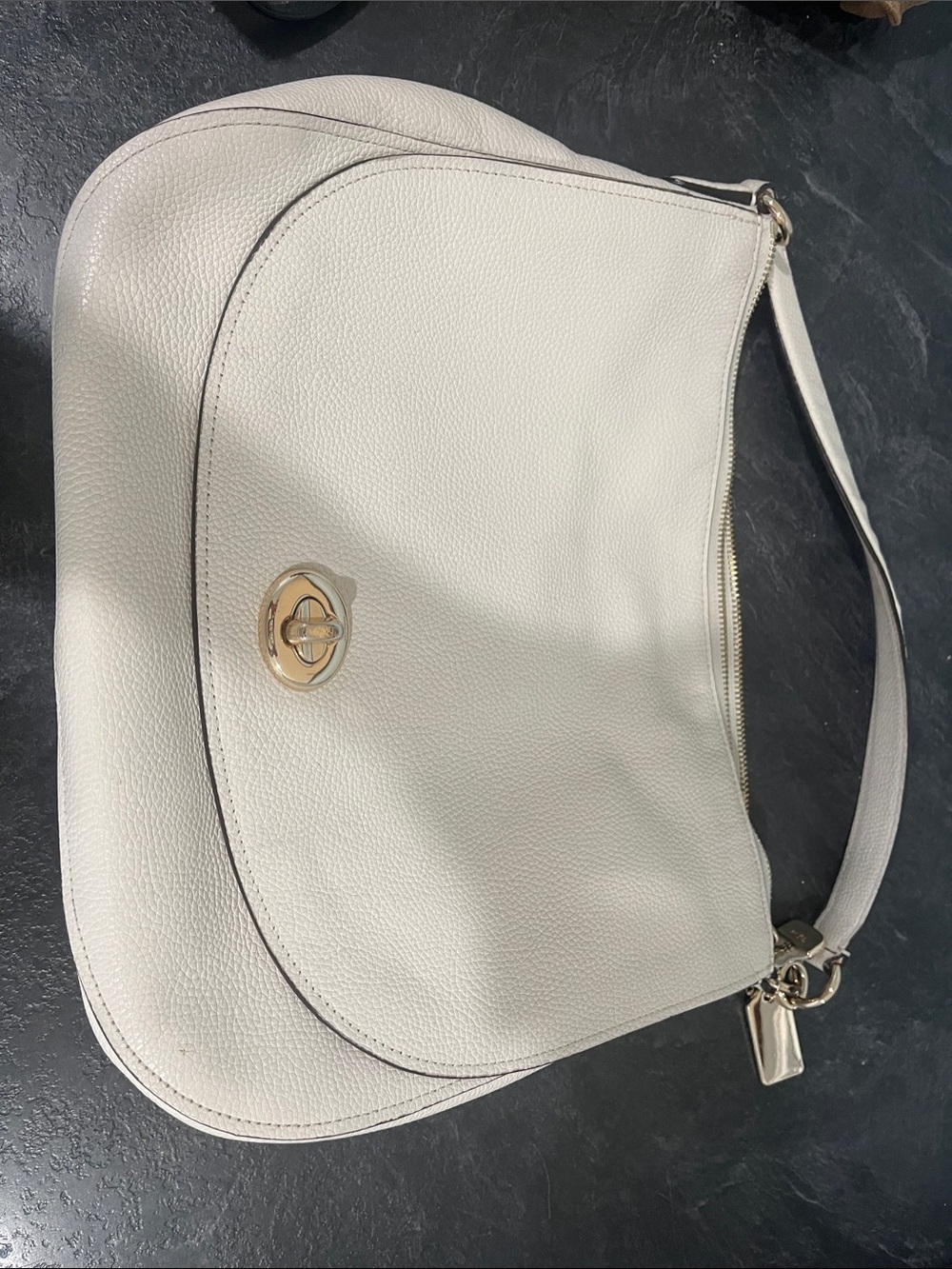 Coach Cream Leather Shoulder Bag with Gold Turn-Lock